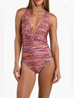 Sunshine 79 Shimmer Ripple Plunge One-Piece Swimsuit - Size 8 NWT